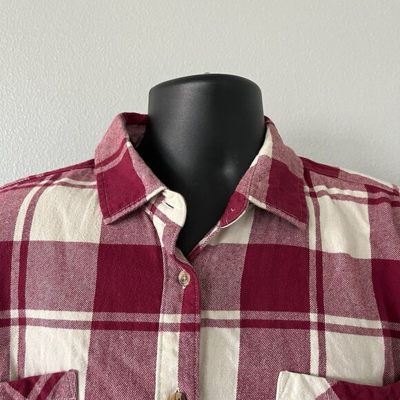 Brixton Flannel Plaid Mens Large Long Sleeve Button Up Flat Pocket Red Beige - Picture 3 of 6
